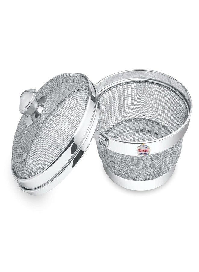 Marwall Round Stainless Steel Fruit & Vegetable Fridge Basket With Cover Lid, Net Basket With Cover (22Cm, 1) - Image 2